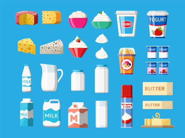 Set de productos lácteos. Recogida de alimentos lácteos. — Vector de stock