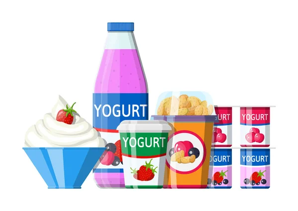 Yoghurt of melkachtig dessert set. — Stockvector