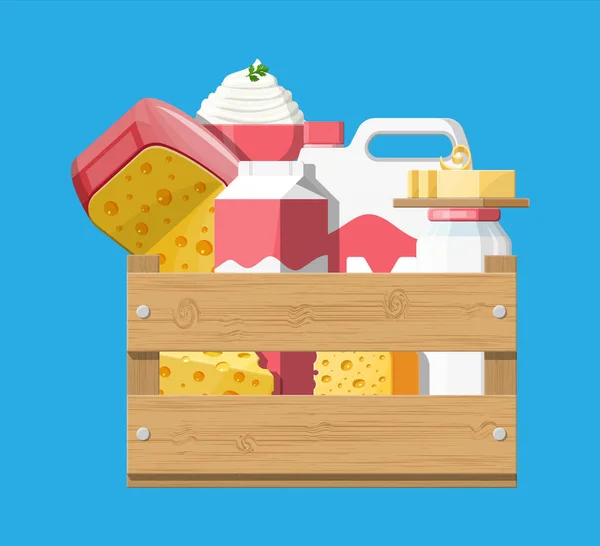 Set de productos lácteos con queso, cottage y mantequilla . — Vector de stock