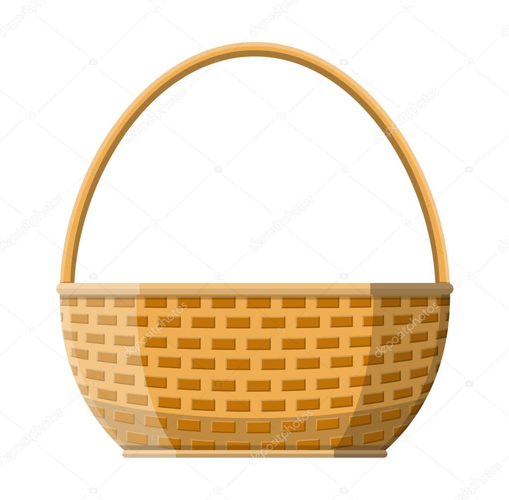 Wicker basket icon, empty wicker for food picnic