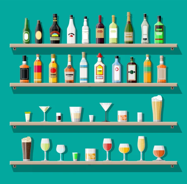 Collecte de boissons alcoolisées. Bouteilles avec verres . — Image vectorielle