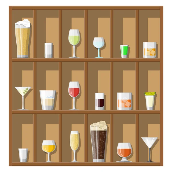Колекція алкогольних напоїв в окулярах . — стоковий вектор