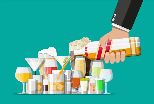 Recogida de bebidas alcohólicas en vasos . — Vector de stock