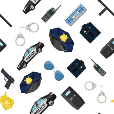 Seamless police equipment set pattern. clipart