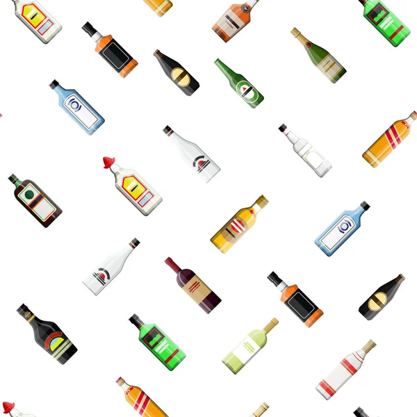 Seamless alcohol glass bottles collection pattern. — Stock Vector