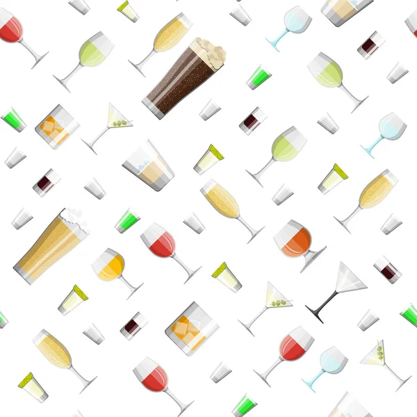 Bebidas alcohólicas en vasos patrón sin costura . — Archivo Imágenes Vectoriales