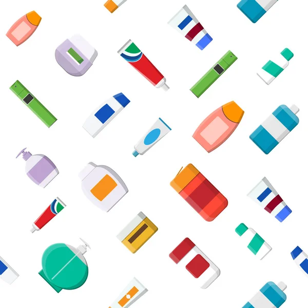 Modèle sans couture de diverses bouteilles cosmétiques — Image vectorielle