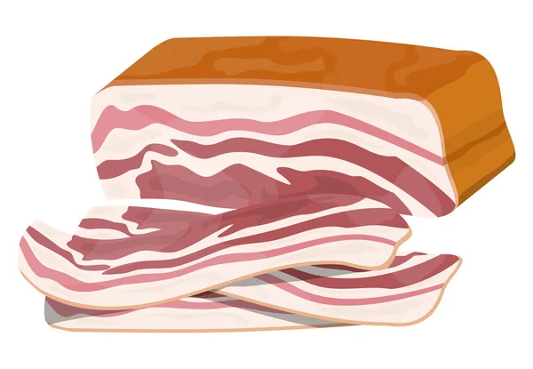 훈제 햄 격리입니다. 맛 있는 돼지고기 베이컨의 조각 — 스톡 벡터