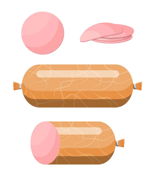 Sausage, cut sausage slices with fat. — Stock Vector