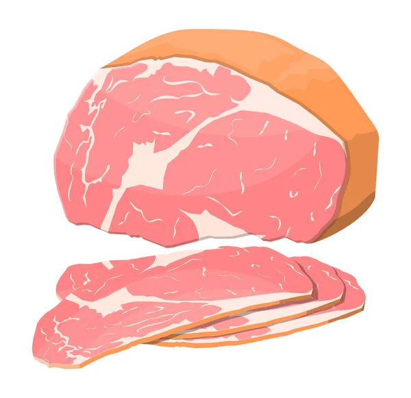 훈제 햄 격리입니다. 맛 있는 돼지고기 베이컨의 조각 — 스톡 벡터