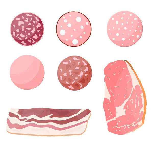 Meat sausage slice set. — Stock Vector