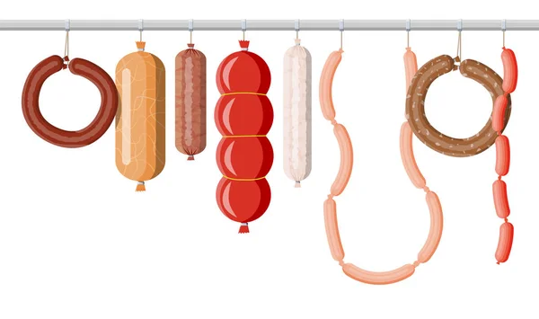 Colección de salchichas de carne . — Vector de stock