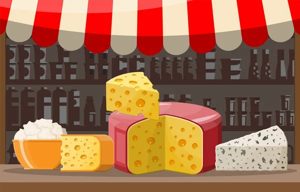 Sýr pouliční trh obchod stánek. — Stockový vektor
