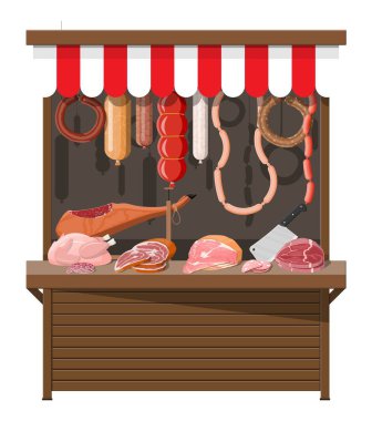 Meat street market. Meat store stall. clipart