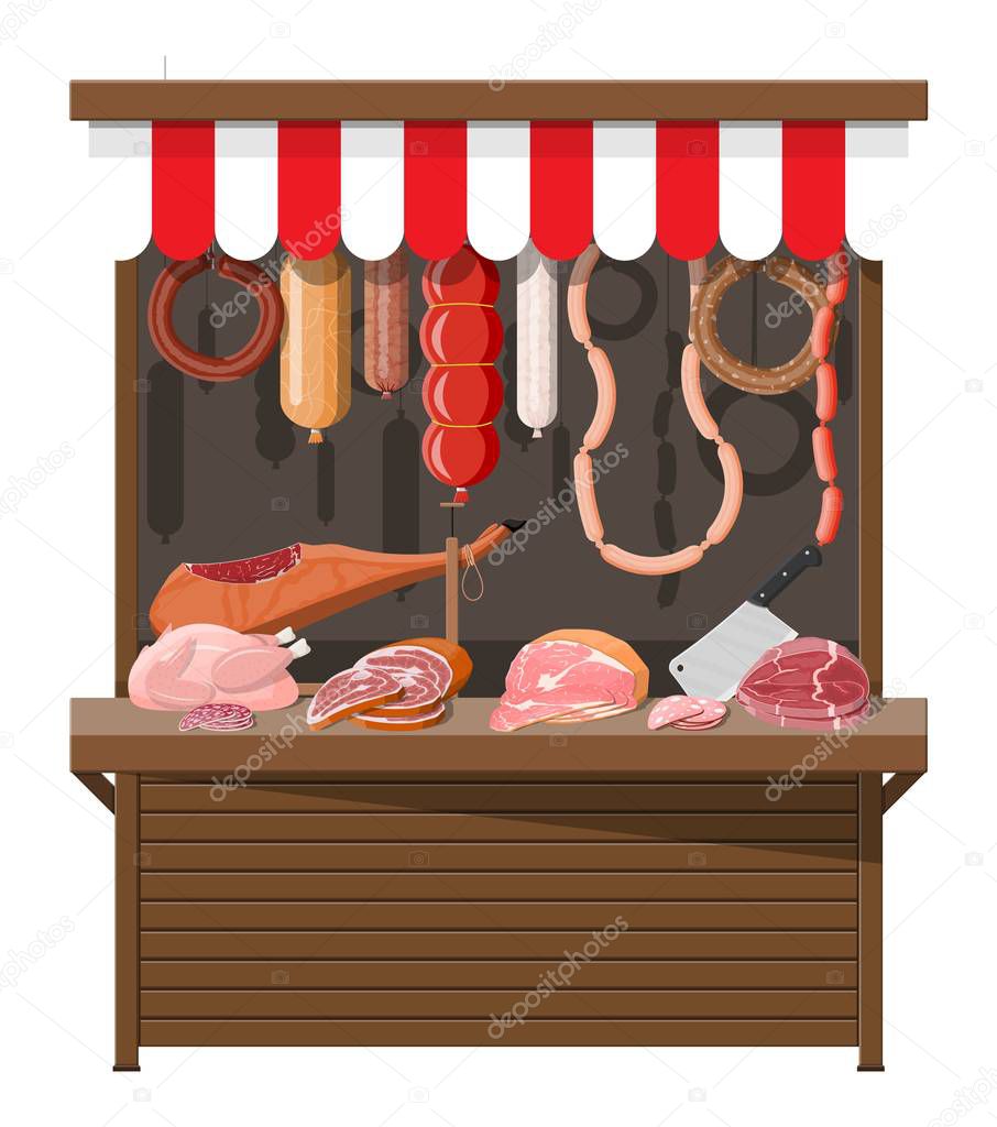 Meat street market. Meat store stall.