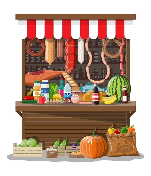 Mercado interior de la tienda con mercancías . — Vector de stock