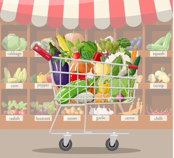 Supermercado loja interior com legumes — Vetor de Stock
