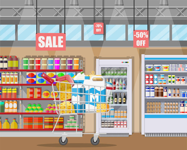 Milk counter in supermarket.