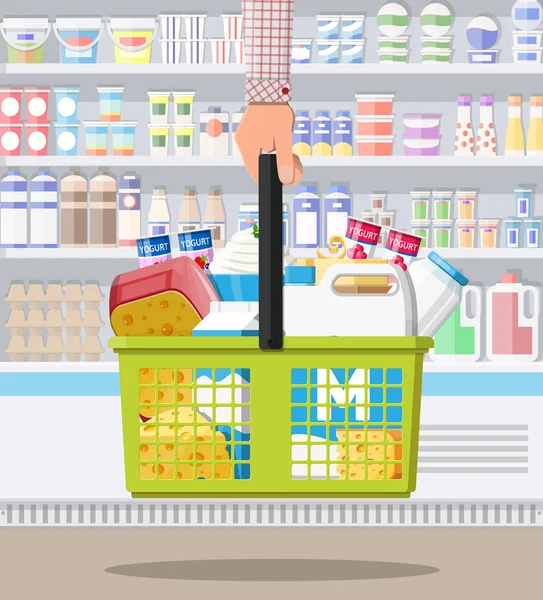Contador de leche en el supermercado . — Archivo Imágenes Vectoriales