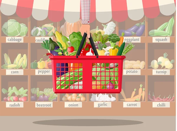 Supermercado tienda interior con verduras — Archivo Imágenes Vectoriales