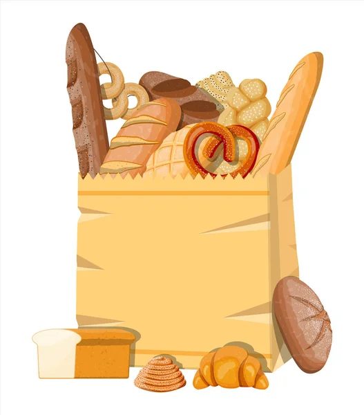 Иконки хлеба и бумажный пакет — стоковый вектор