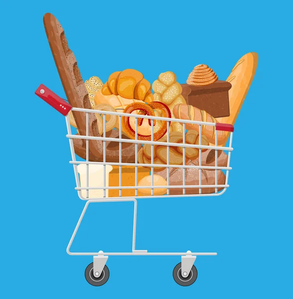 Iconos de pan y carrito de compras . — Vector de stock