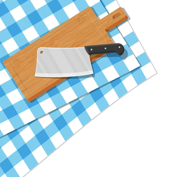 Houten cutting board en keuken mes. — Stockvector