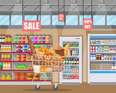 Ekmek ürünleri alışveriş sepeti. Süpermarket iç