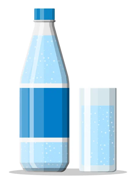 Garrafa de plástico e vidro de água mineral fresca — Vetor de Stock