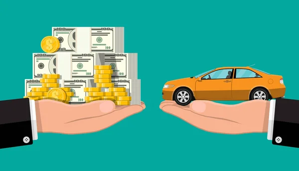 Balance à main avec argent et voiture . — Image vectorielle