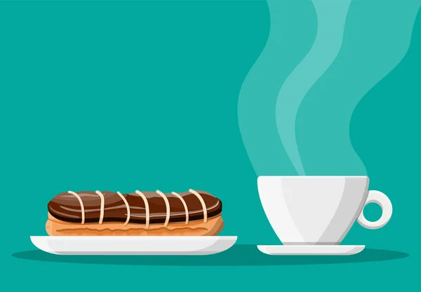 Tasse à café et gâteau éclair — Image vectorielle