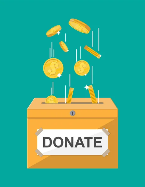 Donation box with golden coins. — Stock Vector