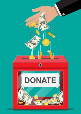 Altın sikkeler, dolar banknotlar ile Bağış kutusu