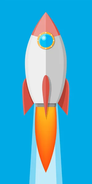 Cartoon rocket in the sky. Space ship take off.
