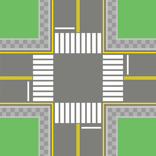 Carrefour d'asphalte vide avec marquage, passerelles . — Image vectorielle