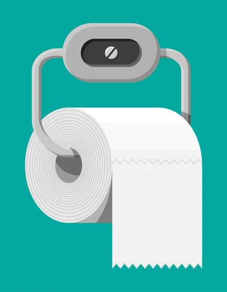 Bílý roč toaletního papíru na držáku. — Stockový vektor
