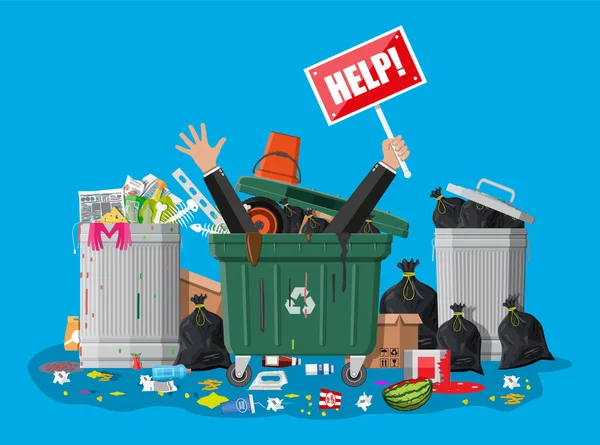 Mülleimer voller Müll. Überfüllter Container — Stockvektor