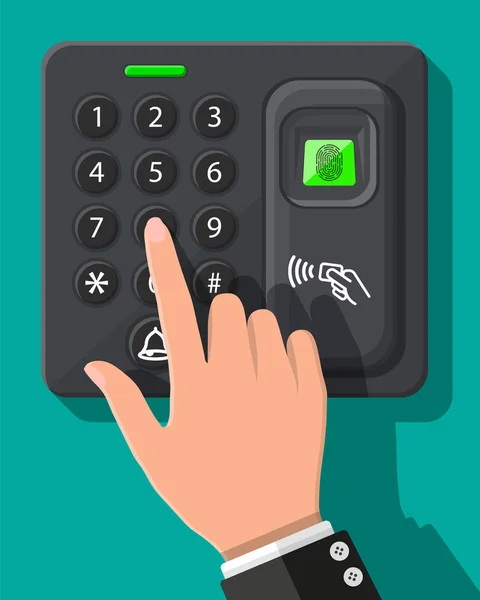 Passwort und Fingerabdruck-Sicherheitsgerät mit Hand — Stockvektor