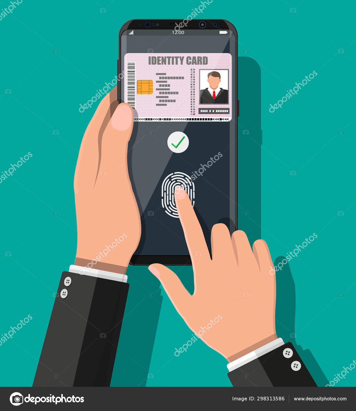 Рука Со Смартфоном С Приложением ID-Карты Векторное Изображение.