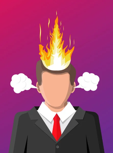 Gestresster Geschäftsmann mit brennenden Haaren. — Stockvektor