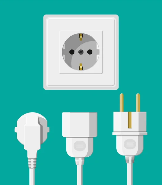 Electrical outlet with several connected cables. — Stock Vector