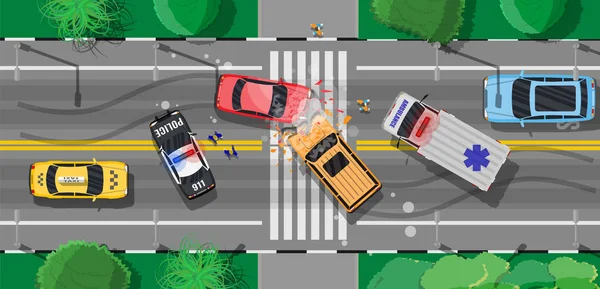 Road accident between two cars on crossroad — Stock Illustration Road accident between two cars on crossroad Royalty Free Stock Illustrations
