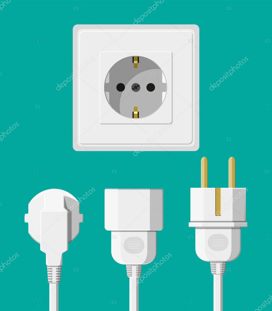 Electrical outlet with several connected cables.