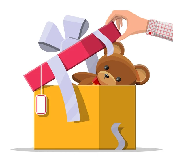 Teddy beer binnen geschenk doos — Stockvector