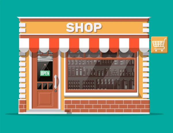 Pequeña tienda de estilo europeo exterior . — Vector de stock