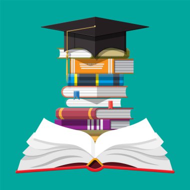 Mezuniyet kitap yığını kap