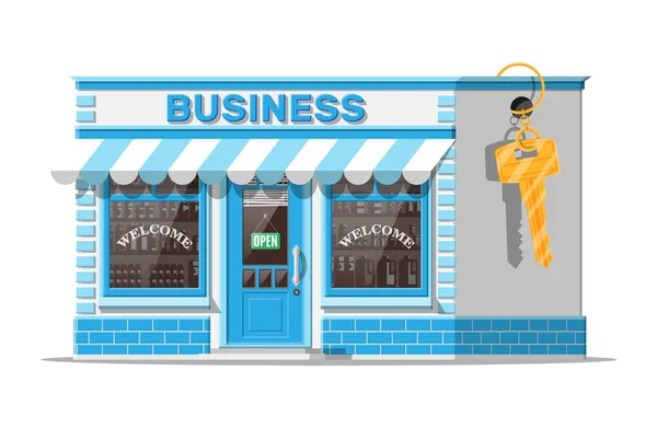 Shop building or commercial property with key. — Stock Vector