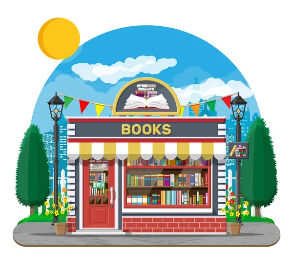 Kitabevi dükkanının dış cephesi. Kitap dükkanı tuğla bina — Stok Vektör