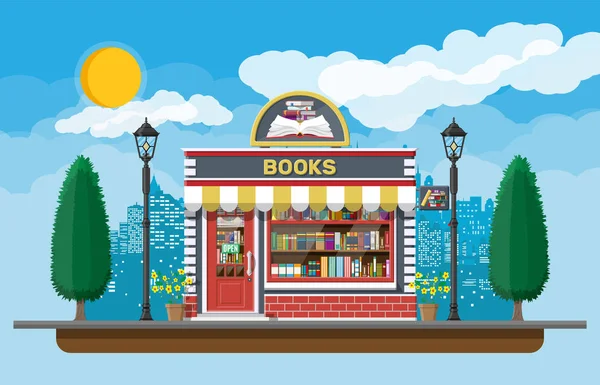 Kitabevi dükkanının dış cephesi. Kitap dükkanı tuğla bina — Stok Vektör
