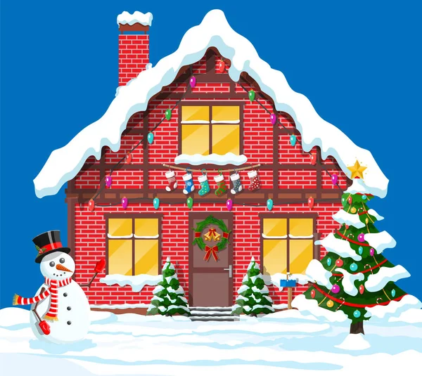 Casa suburbana cubierta de nieve. — Vector de stock